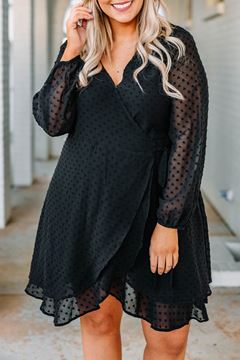 Picture of PLUS SIZE SWISS DOT V NECK WRAP DRESS